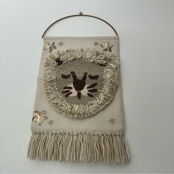 Pottery Barn Kids Lion Wool Fringe Woven Tapestry - Cream and Brown - Picture 8 of 8